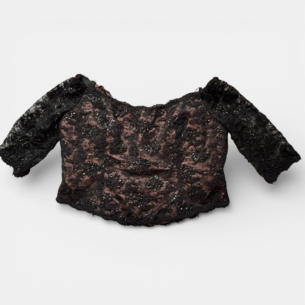 Black & Brown Lacy Sequined Formal Top XXL